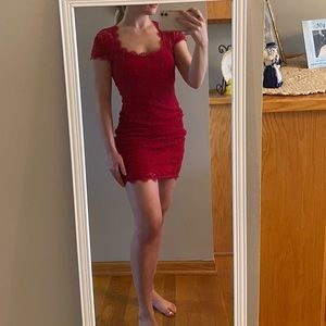 RED LACE MINI DRESS